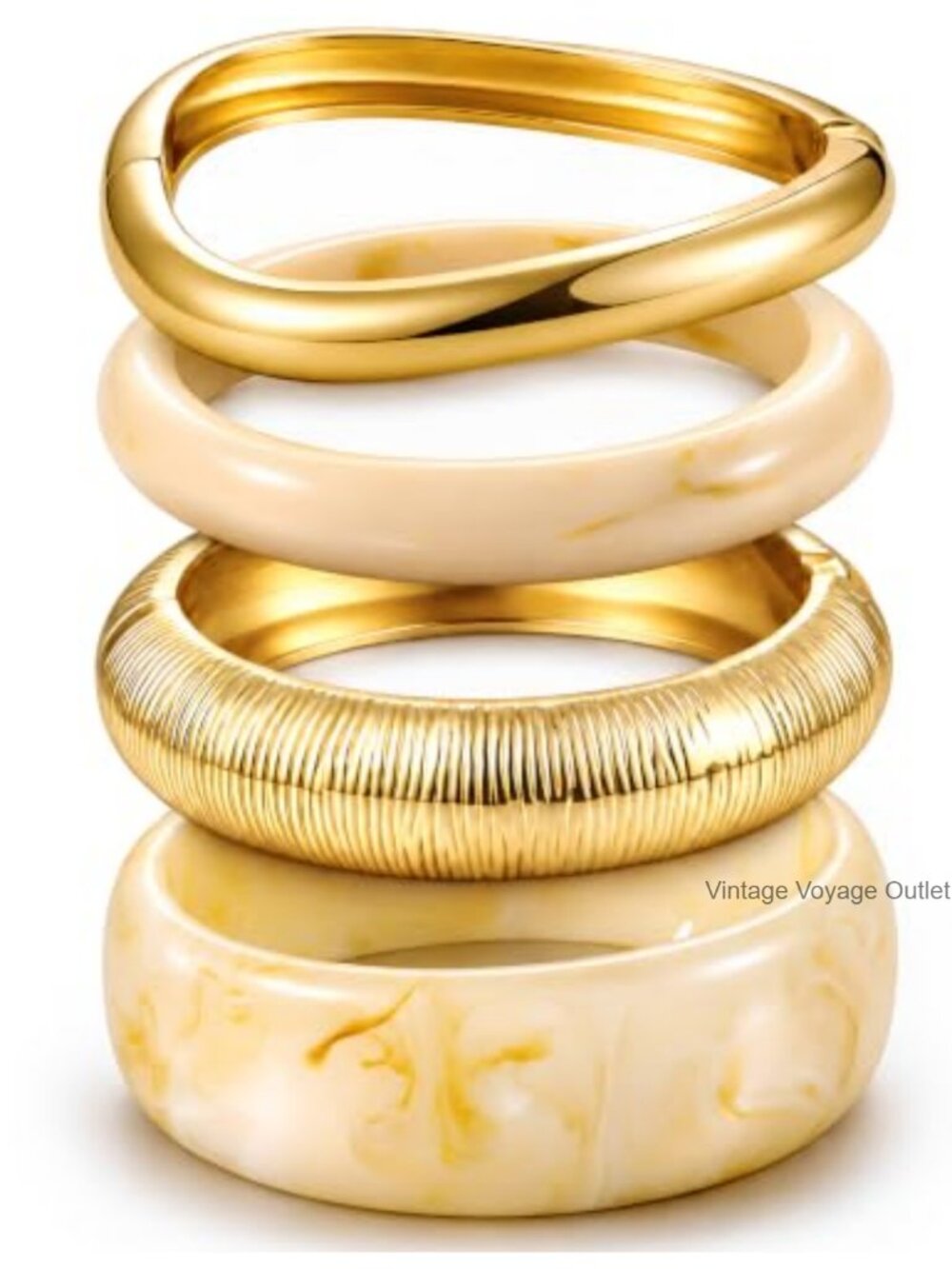 Chunky Acrylic Gold-Tone Bangle Bracelets Stackable Set for Women